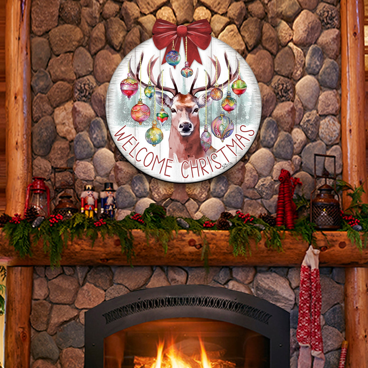 Welcome Christmas Front Door Welcome Sign, Wooden Front Porch Decor by G. Debrekht Christmas Decor - 933118H