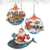 Christmas Journey Wooden Ornaments Set of 3 by G. DeBrekht - Christmas Santa Snowman Decor - 8100003S3