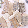 9 pares de elegantes calcetines de tubo medio con estampado floral. Tejido suave y transpirable. Ideales para ocasiones informales y elegantes.