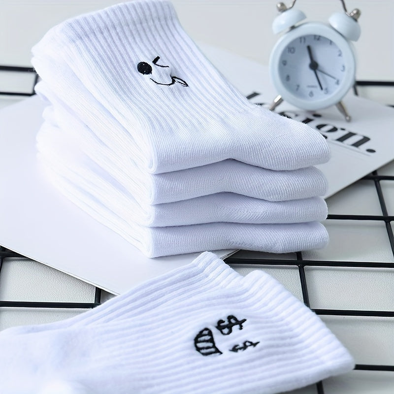 5 pares de calcetines deportivos con estampado de dibujos animados para hombre, de mezcla de algodón transpirable, cómodos y casuales, unisex, para uso en exteriores y en cualquier temporada.