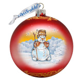 Happy Snowman Ball Glass Ornament by G. DeBrekht - Christmas Santa Snowman Decor - 73332