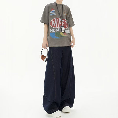High Waist Dark Blue Wide Leg Jeans - Lootquake