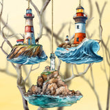 Lighthouse Decorative Wooden Ornaments Set of 3 by G. Debrekht - Coastal Decor - 8091022-S3