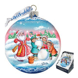 Christmas Village Ball Glass Ornament by G. DeBrekht - Christmas Santa Snowman Decor - 73320
