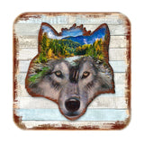 Juego de 4 posavasos de corcho de madera con cara de lobo de Nature Wonders - Decoración de vida silvestre - 8198227-4-9C-S4