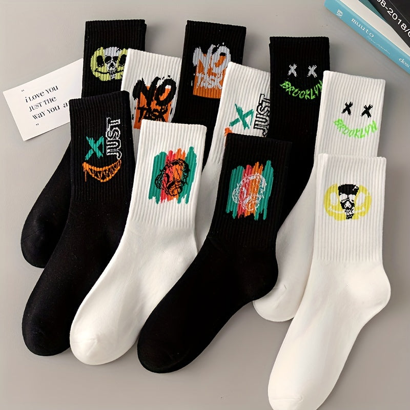 3/6/8/10/12 paires de chaussettes mi-longues avec graffitis et peinture au pistolet pour une mode, un confort et une durabilité personnalisés
