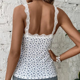 Ladies' Floral Print Lace Decoration Fashion Camisole Top - Lootquake
