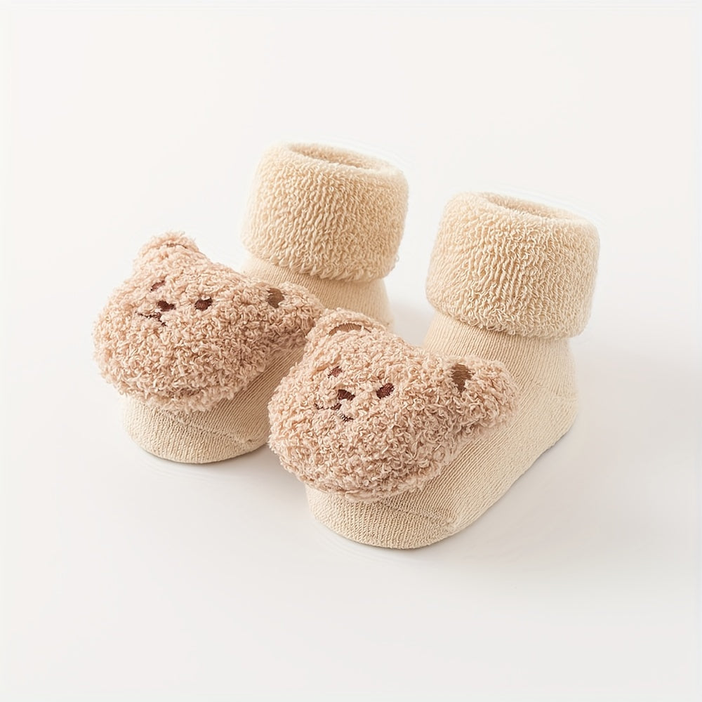 3 pares de calcetines de invierno ultrasuaves con adorables diseños de osos: cómodos, antideslizantes y cálidos para bebés y niñas. ¡Un conjunto perfecto para niños pequeños!