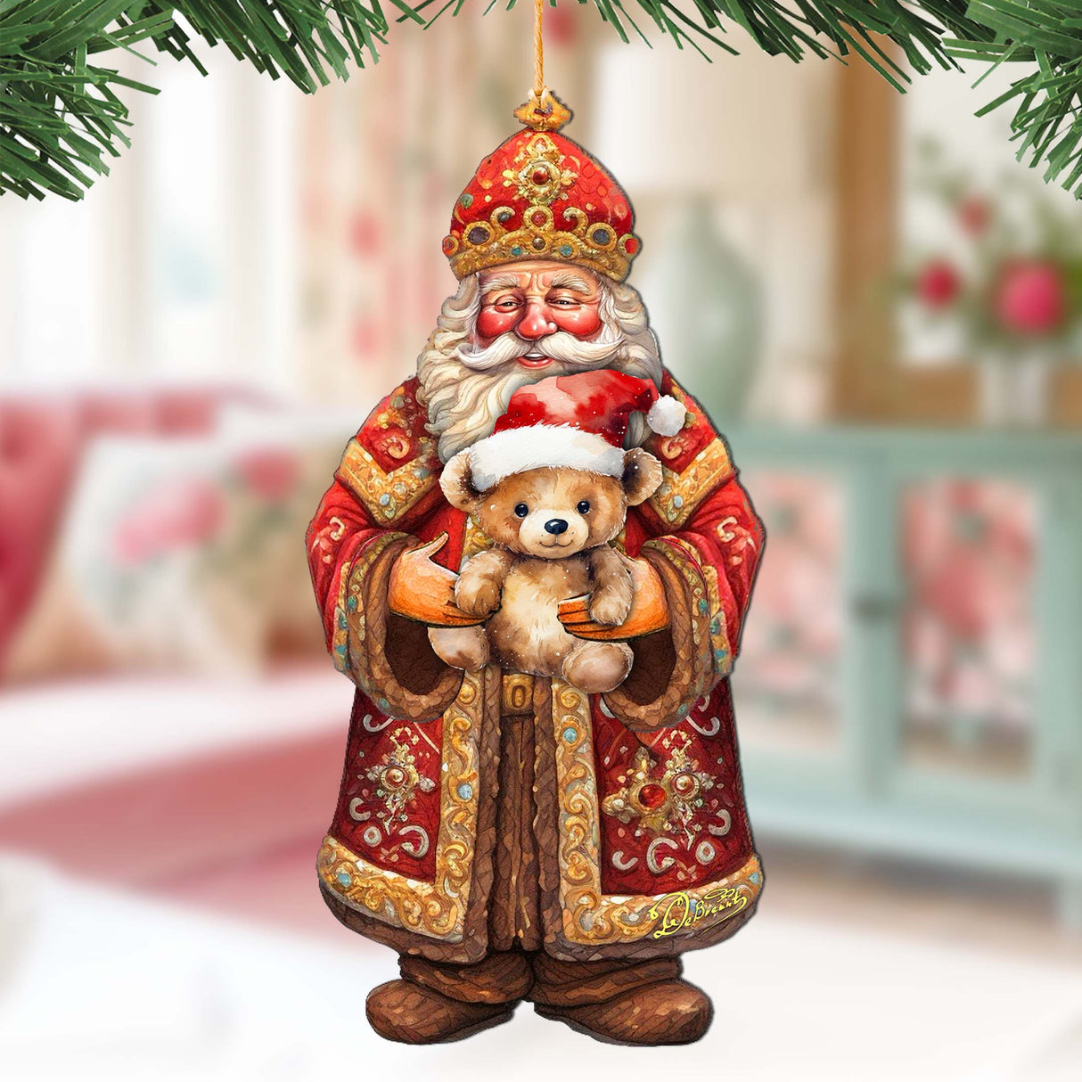 Adornos de madera con forma de osito de peluche de Papá Noel, de G. Debrekht - Decoración navideña de muñeco de nieve de Papá Noel - 8691415