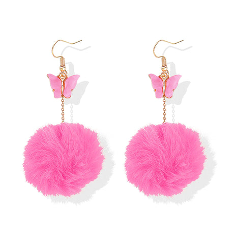 Pom Pom Earrings for Women Trendy Butterfly Puffy Dangle Earrings Faux Fur Ball Fluffy Earrings Rave Earrings Prom earrings Puffy Round Earrings Fun Fairy Earrings for Women - Lootquake