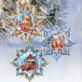 Christmas House Snowflake Wooden Ornaments Set of 3 by G. Debrekht - Christmas Decor - 8090142-S3