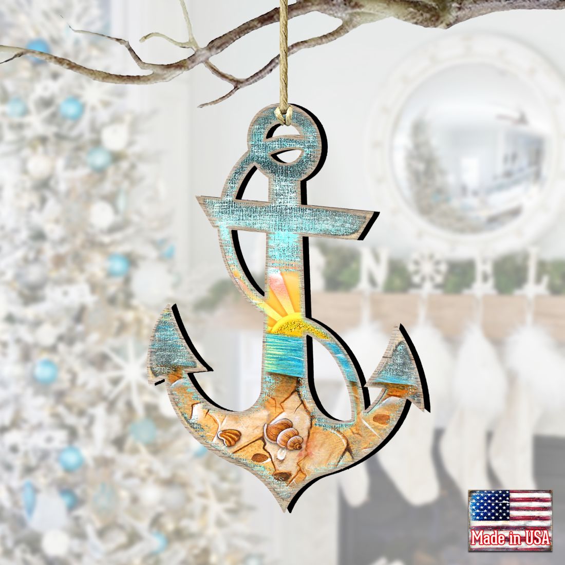 Decorated Anchor Wooden Ornaments by G. DeBrekht - Coastal Holiday Decor - 8198521-3