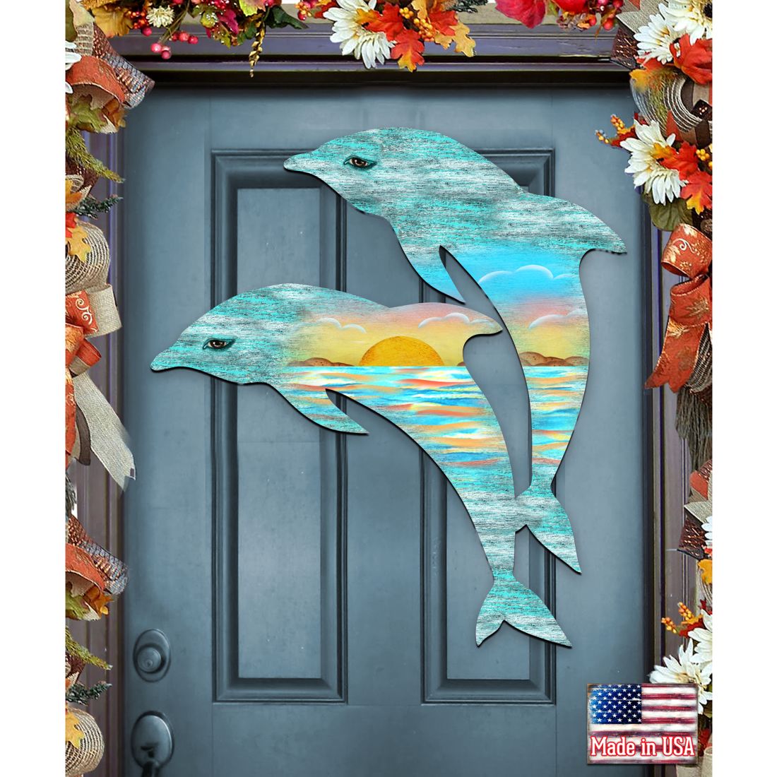 Dolphins Decorative Coastal Door Decor by G. DeBrekht - Coastal Holiday Decor - 8198519H