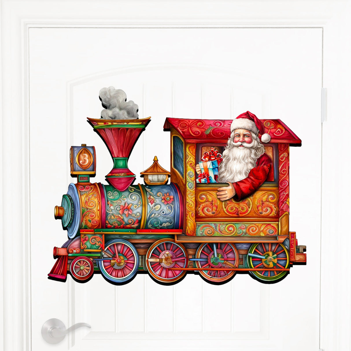 Decoración navideña para puerta con tren de Papá Noel de G. Debrekht - Decoración navideña con muñeco de nieve de Papá Noel - 8611090H