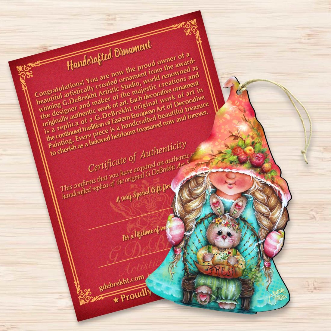 Gnome Girl with Bunny Wooden Ornaments by Jamie Mills-Price - Easter Spring Decor - 8457610