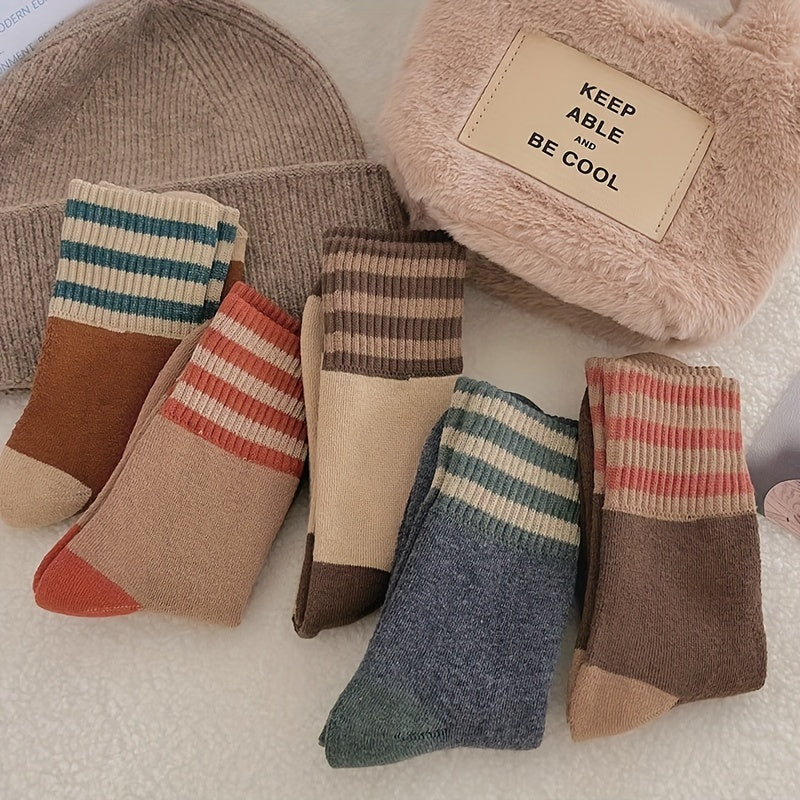 5/10 pares de calcetines a rayas, calcetines de tubo medio cómodos y cálidos, medias y calcetas para mujer