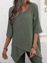 Cotton Linen Round-neck Irregular Shirt Half Sleeve Shirt