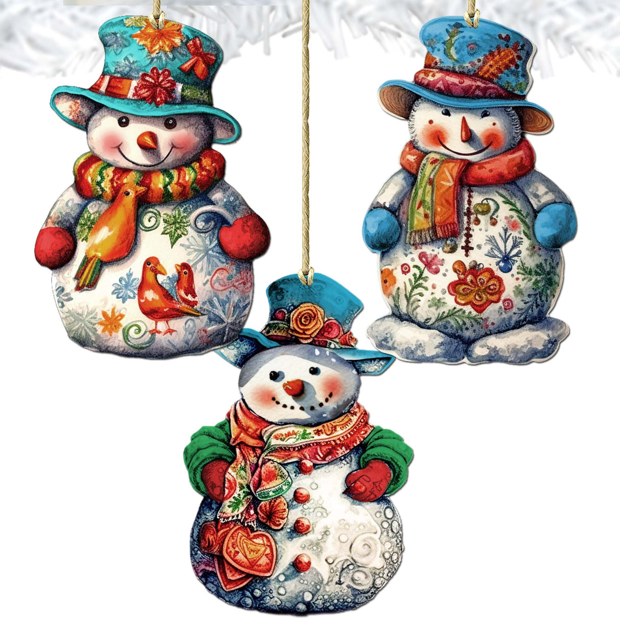 Juego de 3 adornos decorativos de madera con forma de muñeco de nieve de G. Debrekht - Decoración navideña - 8091023-S3