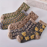 5 Pairs of Ultra-Soft Floral Pattern Womens Mid Tube Socks - Moisture-Wicking, Fashionable & Comfortable - Assorted Designs for Everyday Wear - Stockings & Hosiery Collection