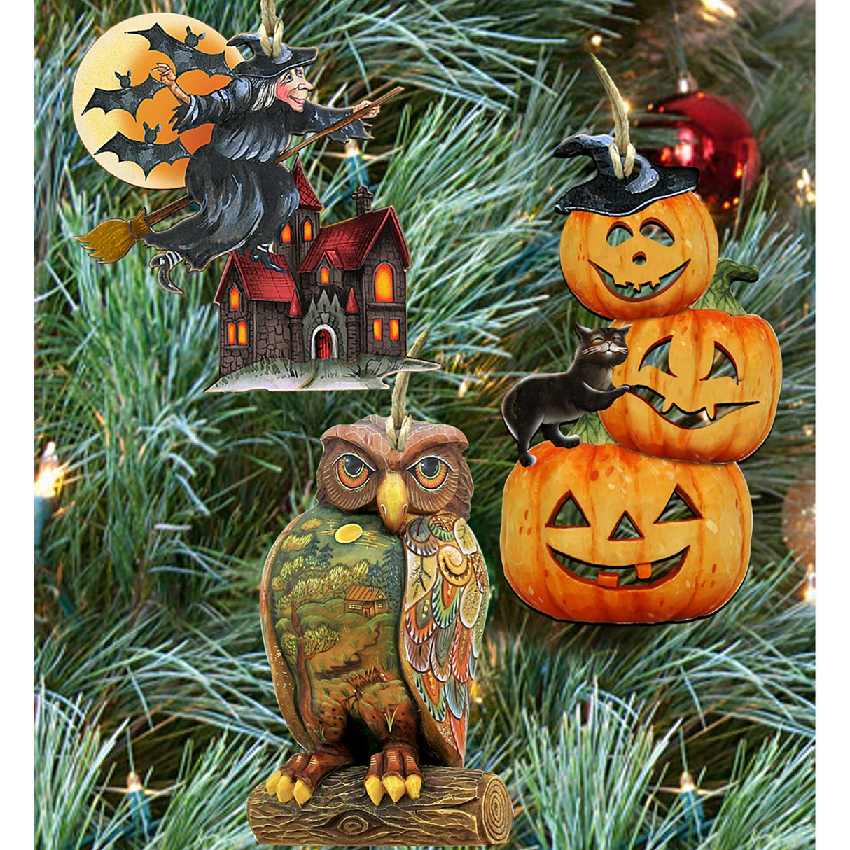 Classic Halloween Wooden Ornaments Set of 3 by G. DeBrekht - Christmas Décor - 8100084S3