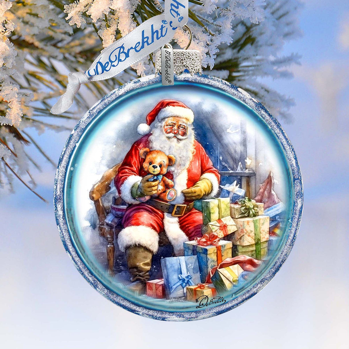 Santa Ball Glass Ornament by G. Debrekht - Christmas Santa Snowman Décor - 73563C
