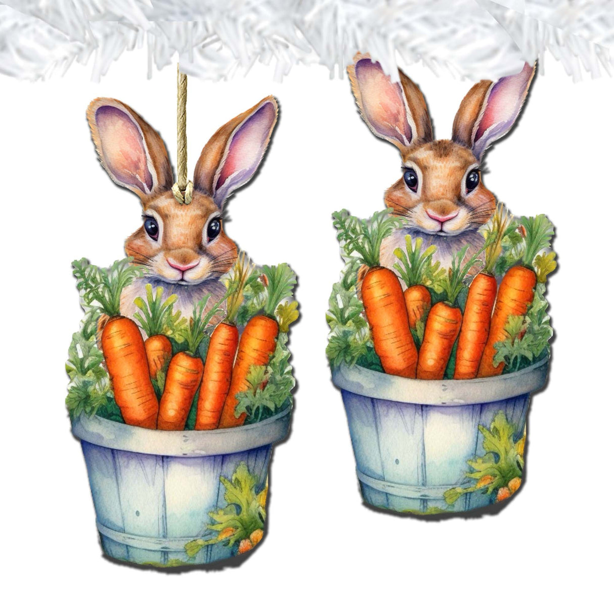 Bunny with Basket of Carrots Wooden Ornaments by G. DeBrekht Easter Spring Decor - 8652769