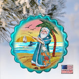 Santa with Shells Wreath Glass Ornament by G. DeBrekht - Coastal Holiday Decor - 759-041