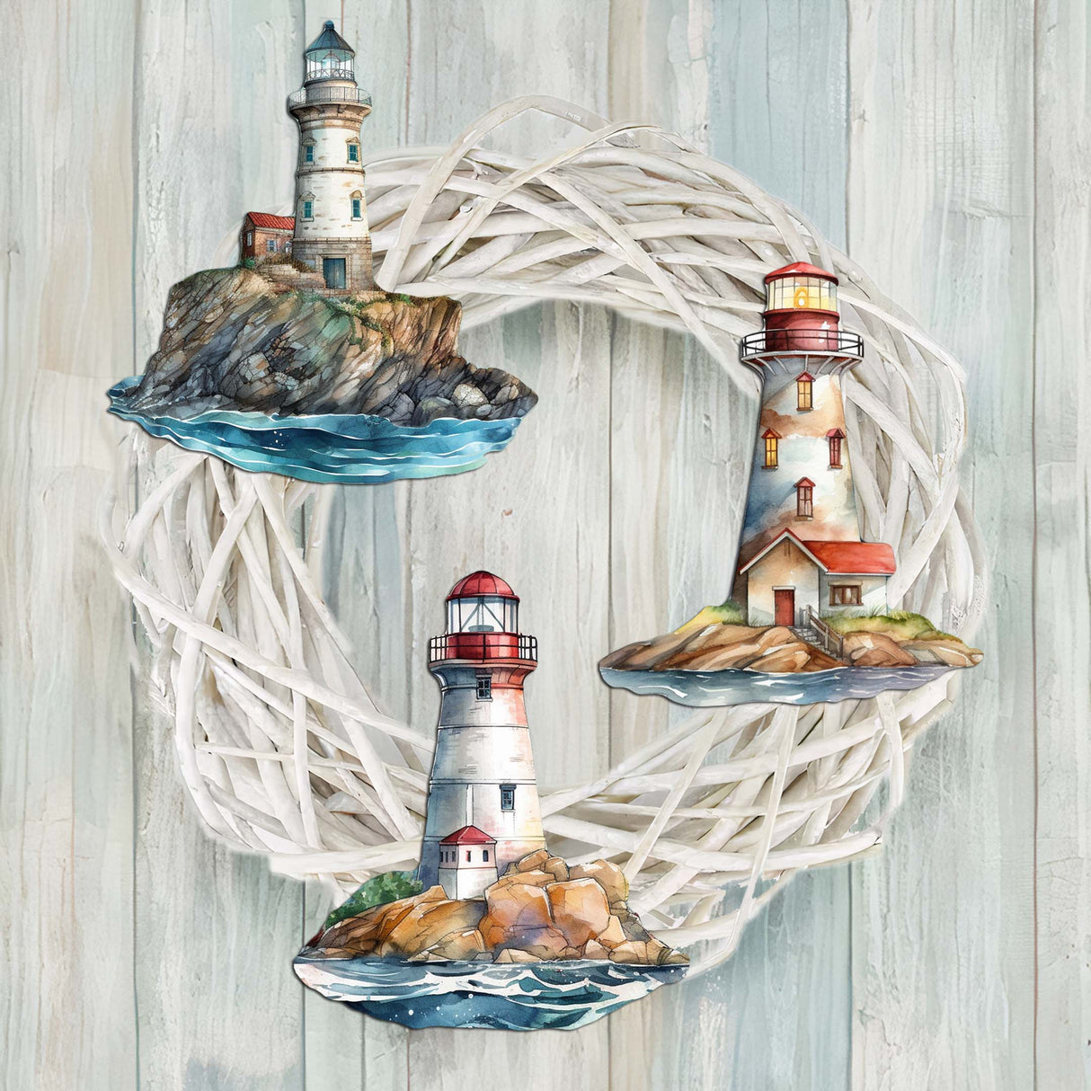 Lighthouse Decorative Wooden Clip-on Ornaments Set of 3 by G. Debrekht - Coastal Decor - 8091022C-S3