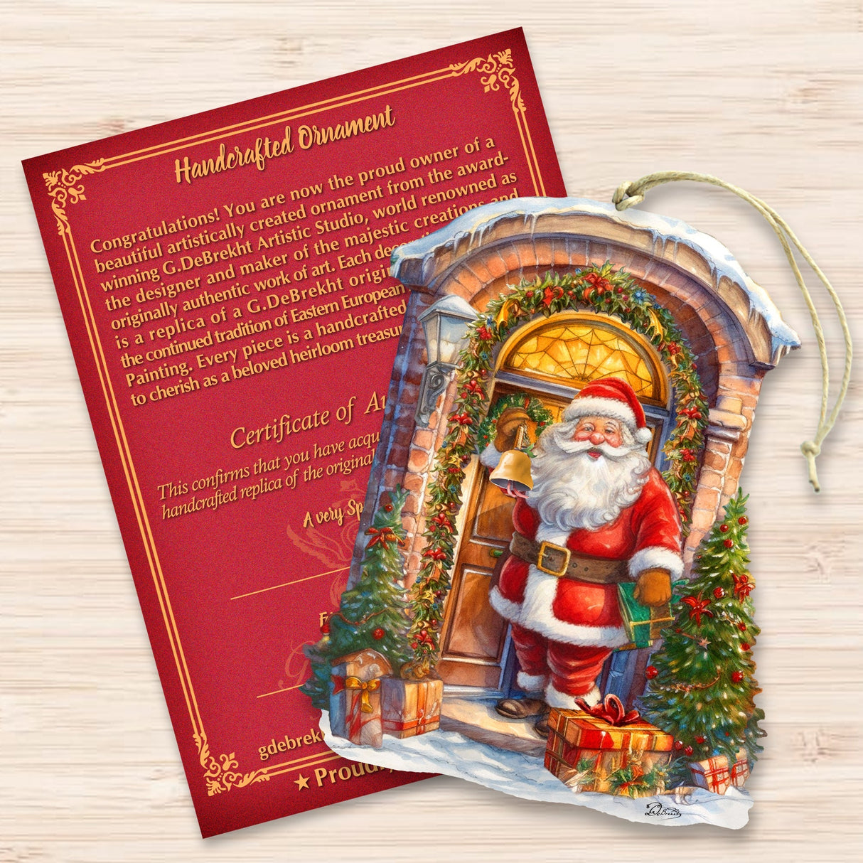 Adornos de madera de Papá Noel llamando a la puerta de G. Debrekht, decoración navideña de muñeco de nieve de Papá Noel - 8611044