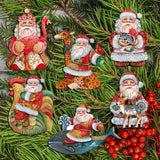 Santa Decorative Wooden Clip-on Ornaments Set of 6 by G. Debrekht - Christmas Decor - 8090131C-S6