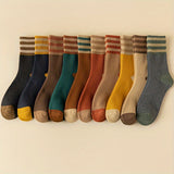 5/10 pares de calcetines a rayas, calcetines de tubo medio cómodos y cálidos, medias y calcetas para mujer