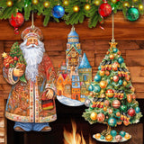 Papá Noel de todo el mundo - Papá Noel de inspiración alemana - Juego de 3 adornos de madera de G. DeBrekht - Decoración navideña de Papá Noel y muñeco de nieve - 8091304S3
