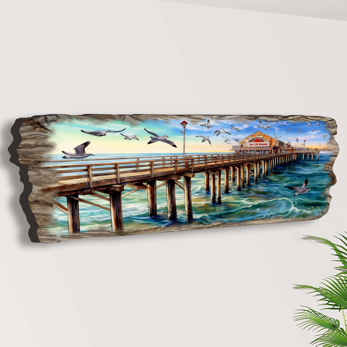 Arte mural de madera con panorama de muelle de G. DeBrekht Coastal Decor - 8491103W