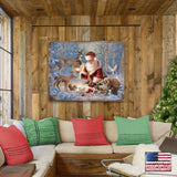 Arte mural de madera "Abundancia de alegría" de D Gelsinger - Decoración navideña de Papá Noel y muñeco de nieve - 95601B-0104