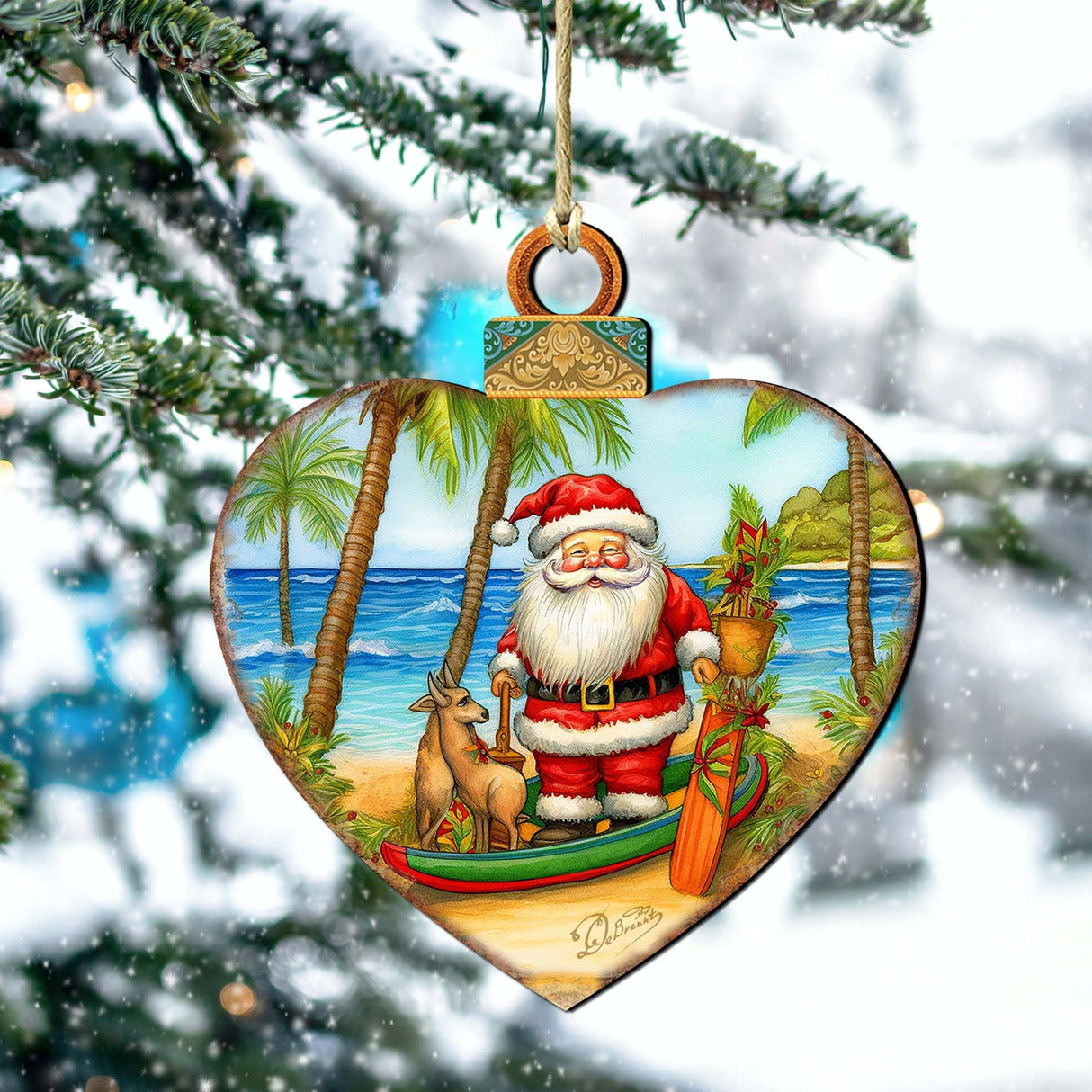 Beach House Decor - Santa on the Beach Wooden Ornaments by G. Debrekht Coastal Holiday Decor - 8688186
