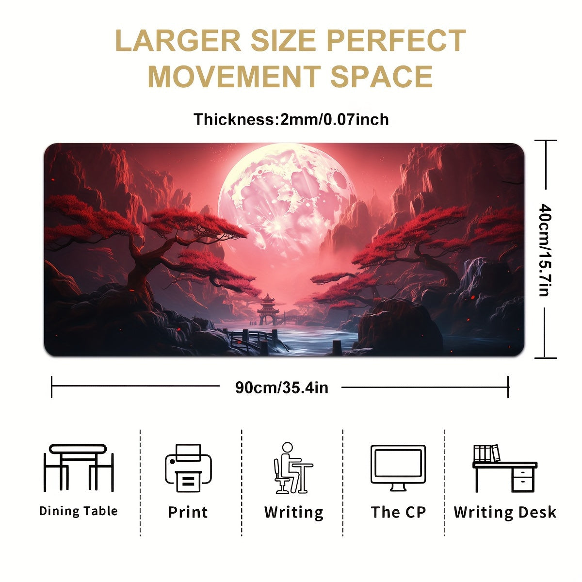 Red Landscape Large Gaming Mouse Pad, Laptop/Desktop Office Use Non-Slip Rubber Base Mousepad Stitched Edges Keyboard Desk Pad For Schools, Offices, Home And Company, Super Cool Office Large Mouse Pad