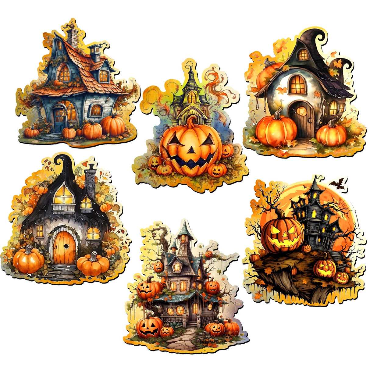 Spooky Houses Decorative Wooden Magnets Set of 6 by G. Debrekht - Halloween Decor - 8090007G-S6