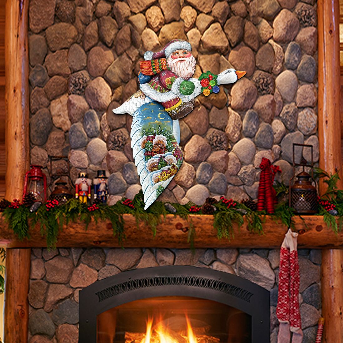 Decoración navideña para puerta con Papá Noel viajero de ganso de G. DeBrekht - Decoración navideña con muñeco de nieve de Papá Noel - 8114060H