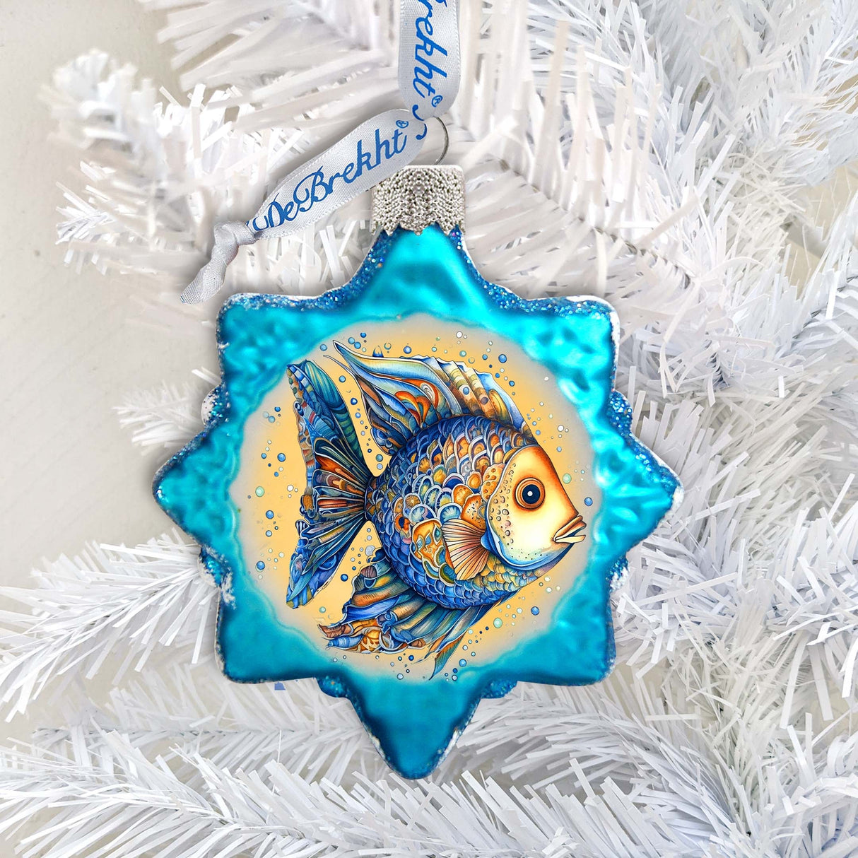 Holiday Coastal Ornament - Azure Fish Keepsake Glass Ornaments by G. Debrekht - Coastal Holiday Decor - 777406