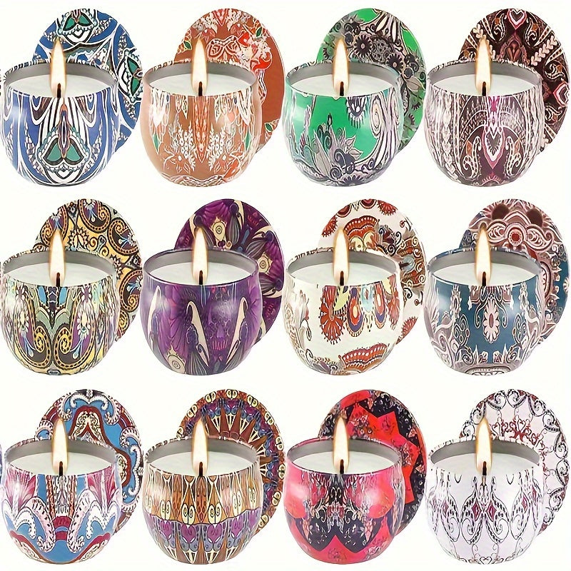 Set Of 12 Scented Candle Boxes (aroma: Rose, Co Co, Freesia, Peppermint, Lavender, Gardenia, Tuberose, Camellia, Wild Bluebell, Vanilla, Violet, Lemon ) With Random Jar Colors, Candles For Stress Relief, Relaxation, Bathing,