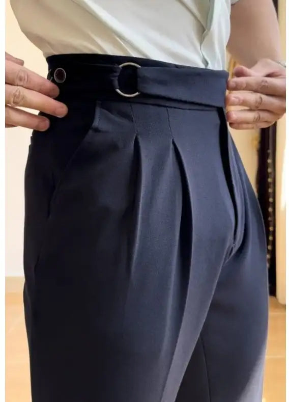 Italian Neapolitan Business Casual High Waisted Straight Leg Trousers - Lootquake