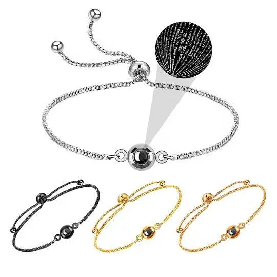 I Love You Nano Micro-carved Projection Stone Round S925 Silver Bracelet - Lootquake