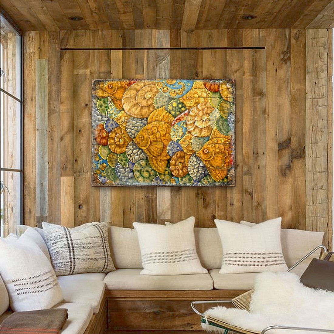 Arte mural costero de madera con diseño de pez Sonnenberg de G. DeBrekht - Decoración costera con temática marina - 95018B