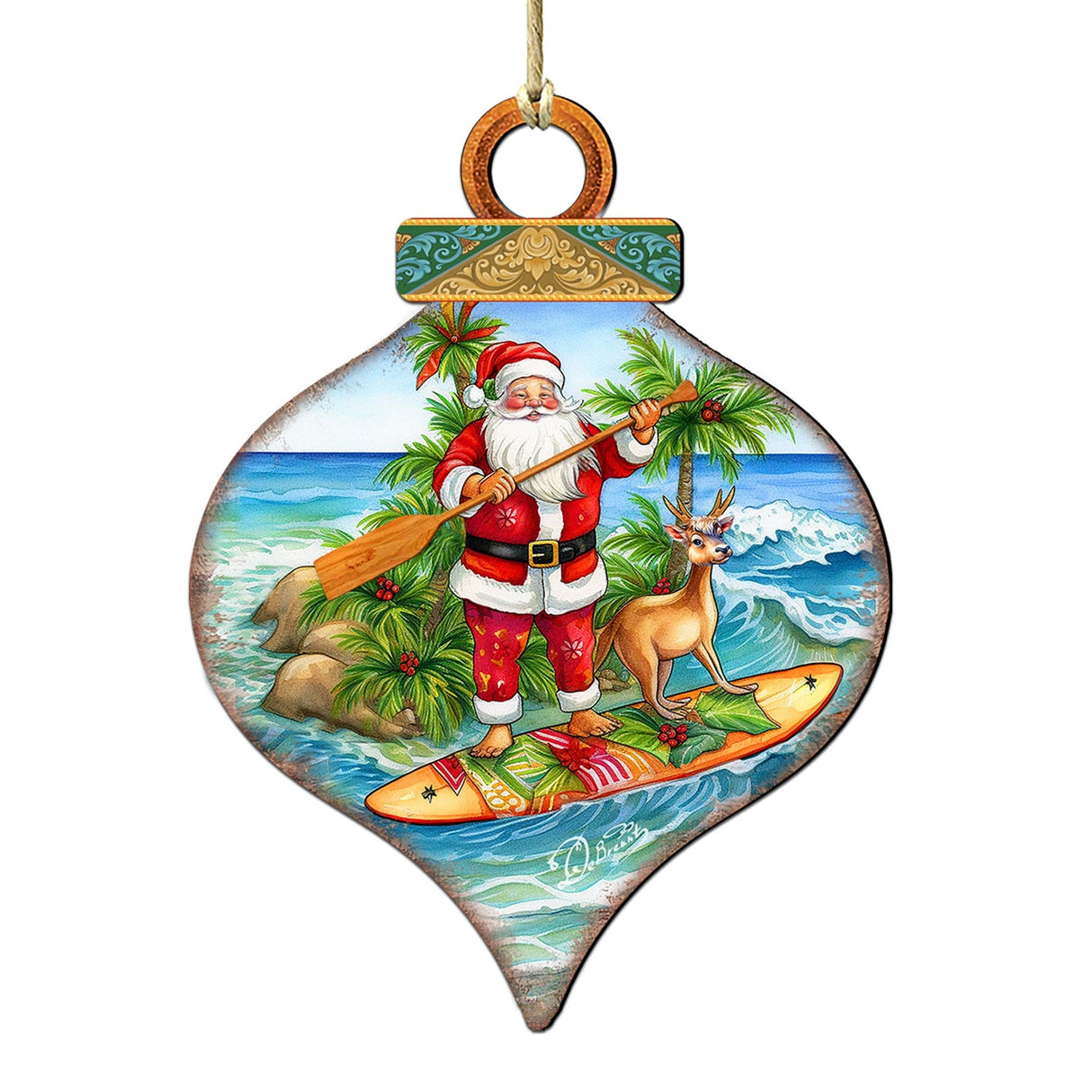 Beach Themed Ornaments - Santa's Surf Wooden Ornaments by G.Debrekht Coastal Holiday Decor - 8688187