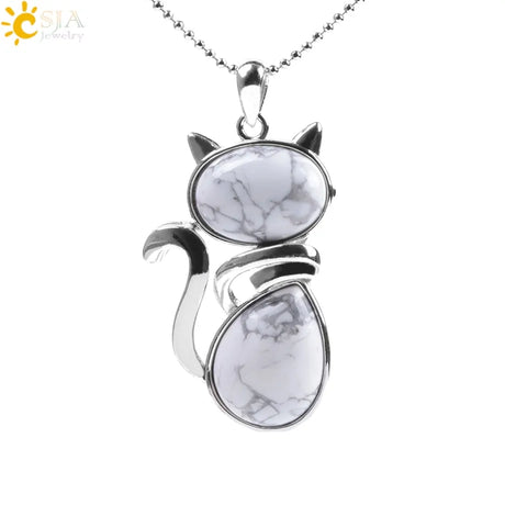 Cat Shape Natural Stone Necklaces With Beads Chain - Lootquake