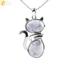Cat Shape Natural Stone Necklaces With Beads Chain - Lootquake