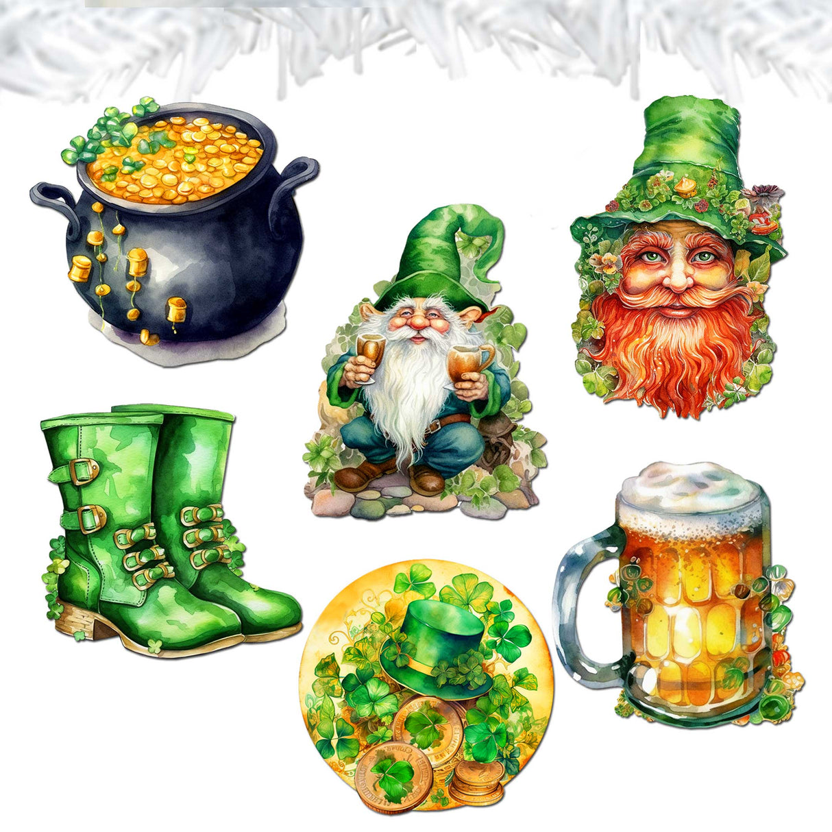 Juego de 6 adornos decorativos de madera con clip para el Día de San Patricio de G. Debrekht - Decoración del Día de San Patricio - 8090058C-S6