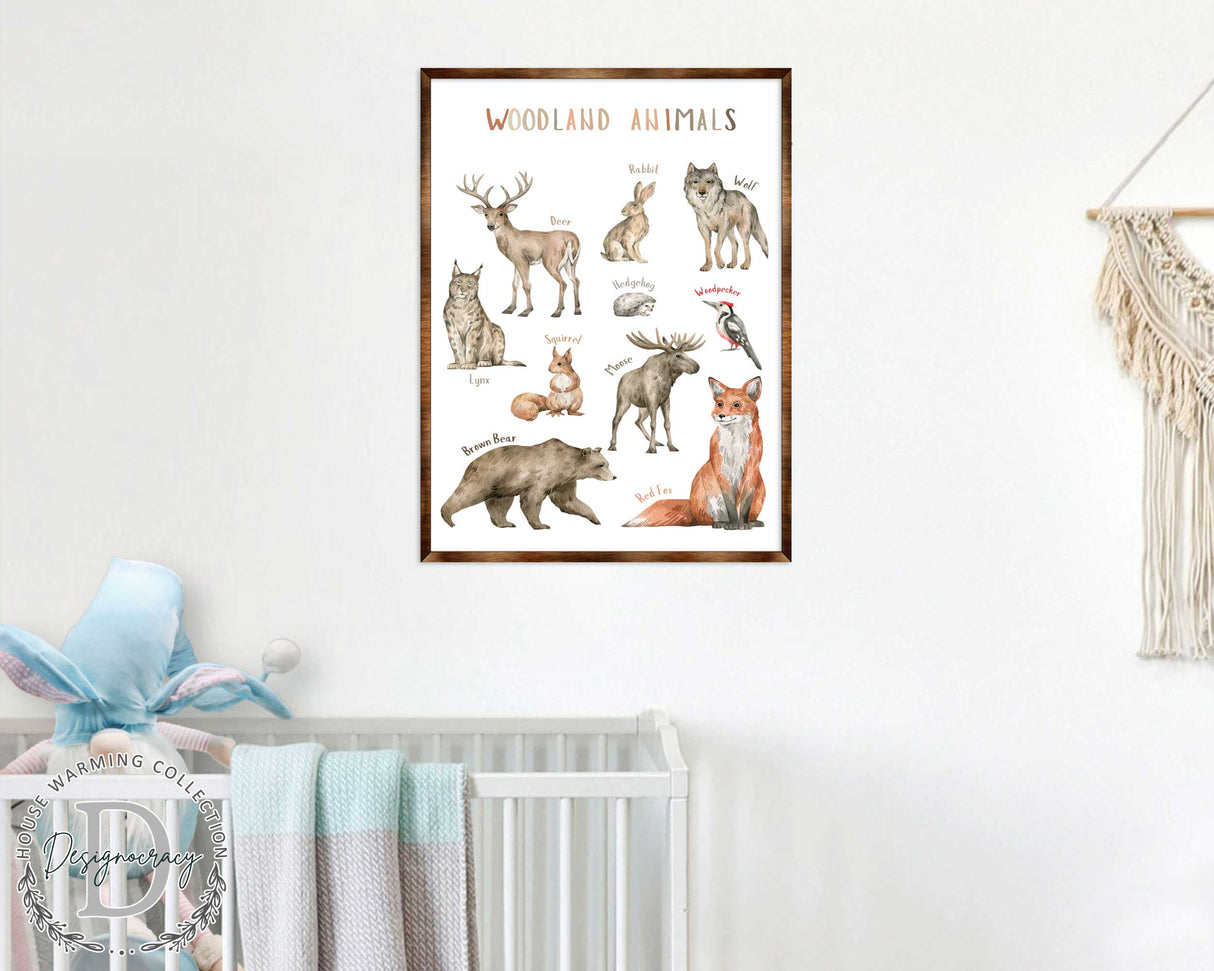 Woodland Animals Kids Room Decor - Montessori Wooden Poster - Homeschool I Educational Poster - Classroom Decor - Playroom Art - 310220