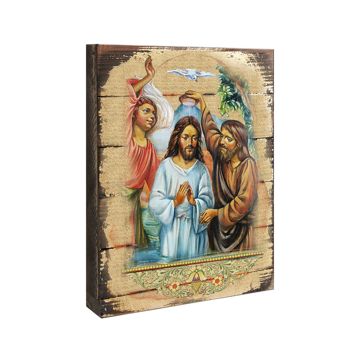 Christening Wooden Gold Plated Religious Christian Sacred Icon - Inspirational Icon Decor - 85043