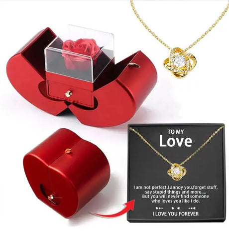 Fashion Jewelry Box Red Apple Christmas Gift Necklace Eternal Rose For Girl Mother's Day Valentine's Day Gifts With Artificial Flower Rose Flower Jewelry Box - Lootquake